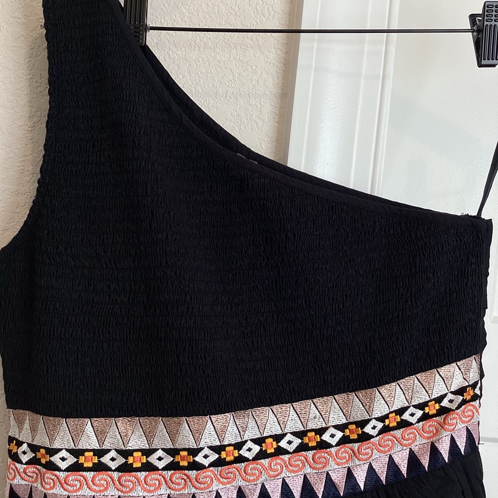 🐘Anthropologie Embroidered Midi Dress One-Shoulder Tiered Dress New 8 Black - Picture 6 of 15